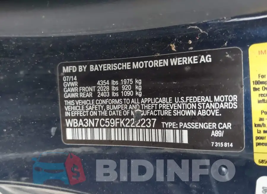 WBA3N7C59FK222237 Photo# 9