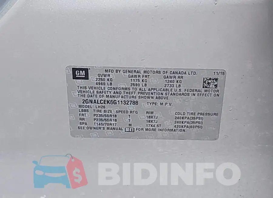 2GNALCEK6G1132788 Photo# 9