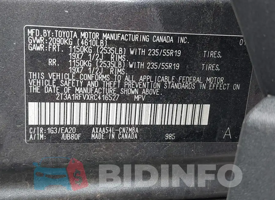 2T3A1RFVXRC416527 Photo# 9