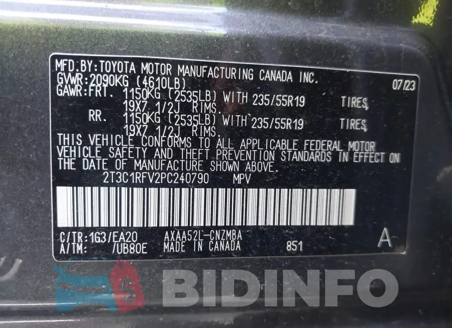 2T3C1RFV2PC240790 Photo# 9