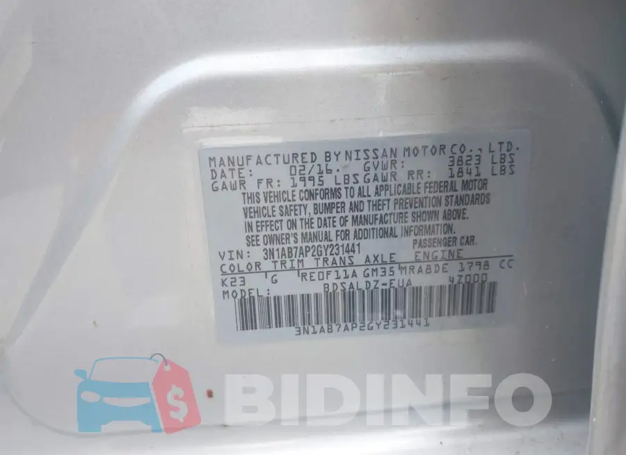 3N1AB7AP2GY231441 Photo# 9