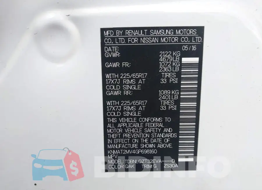 KNMAT2MV4GP698160 Photo# 9