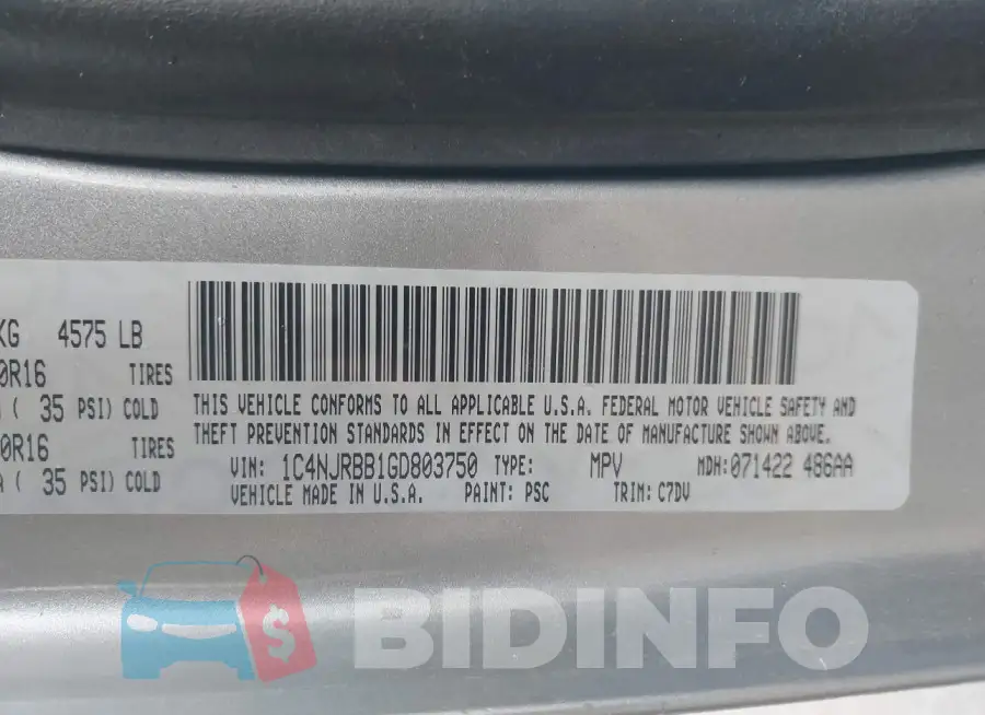 1C4NJRBB1GD803750 Photo# 9