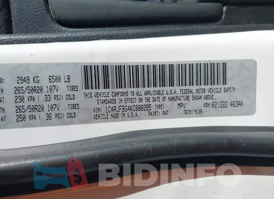 1C4RJFBG4KC688295 Photo# 9