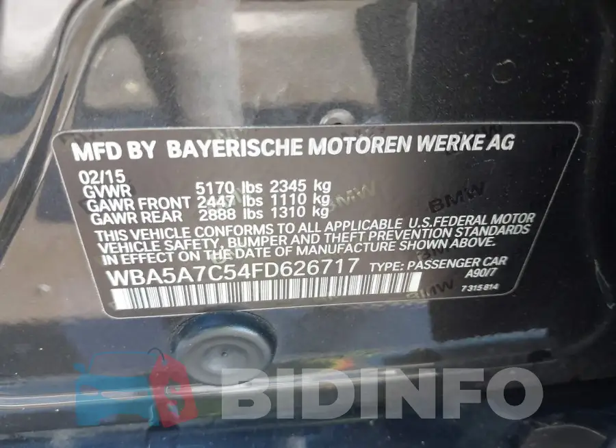 WBA5A7C54FD626717 Photo# 9