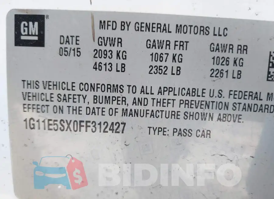1G11E5SX0FF312427 Photo# 9