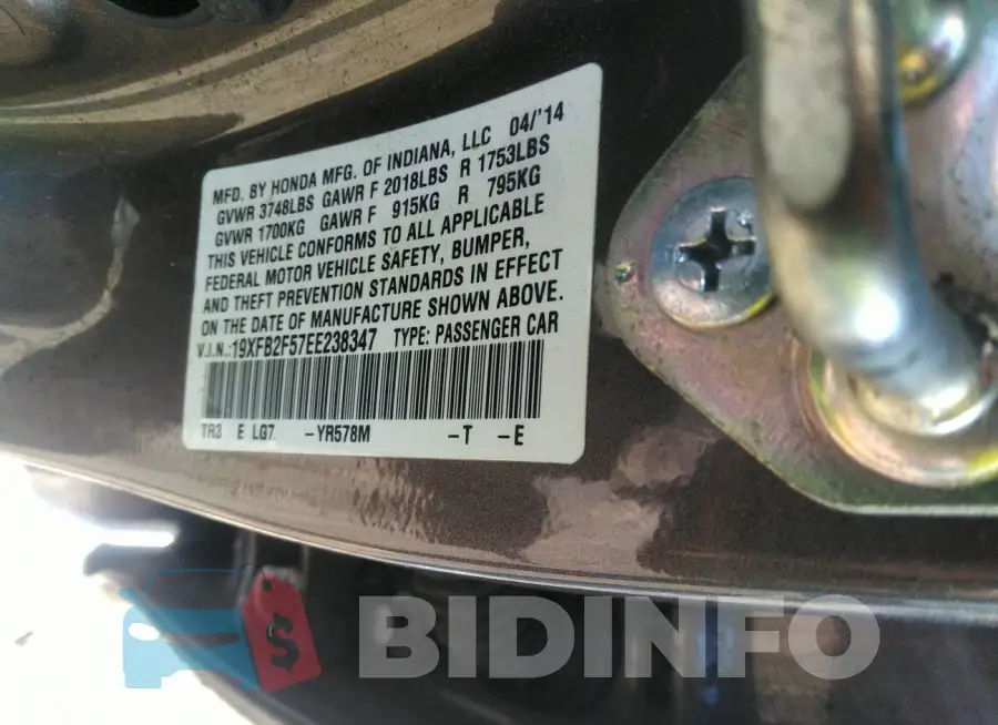 19XFB2F57EE238347 Photo# 9