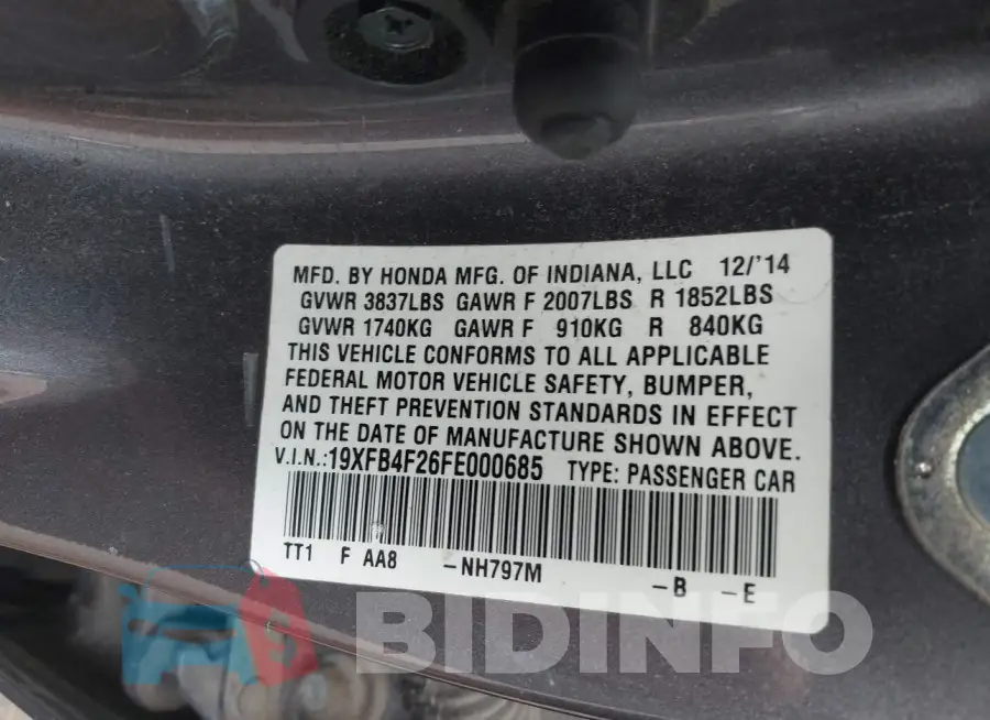 19XFB4F26FE000685 Photo# 9