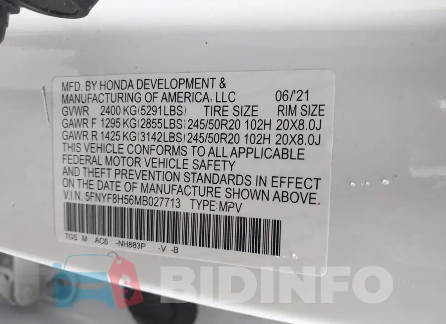 5FNYF8H56MB027713 Photo# 9