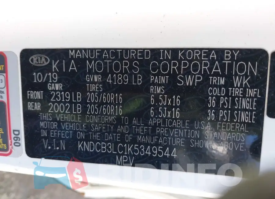 KNDCB3LC1K5349544 Photo# 9