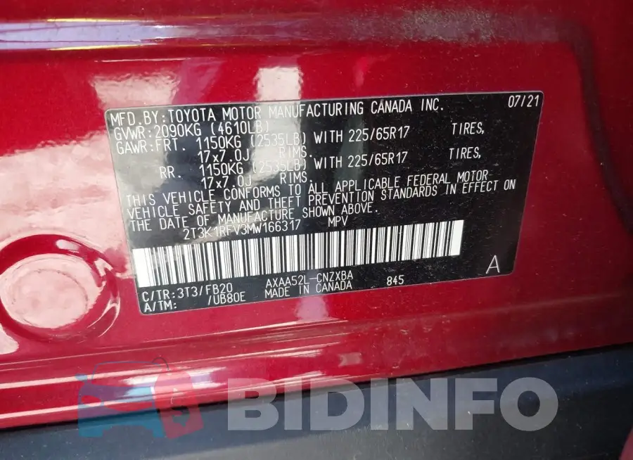 2T3K1RFV3MW166317 Photo# 9