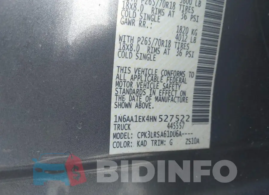 1N6AA1EK4HN527522 Photo# 9