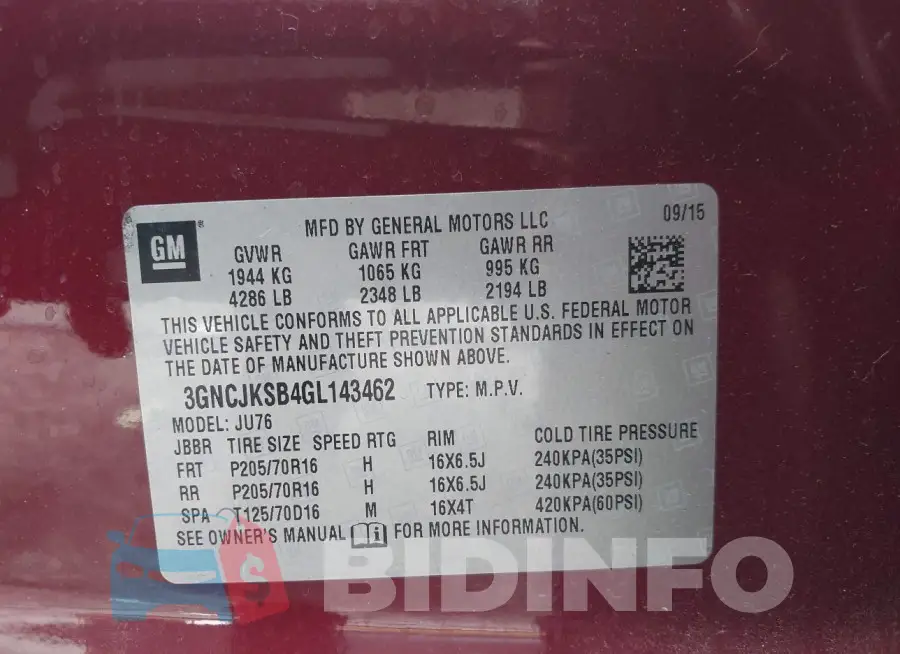 3GNCJKSB4GL143462 Photo# 9