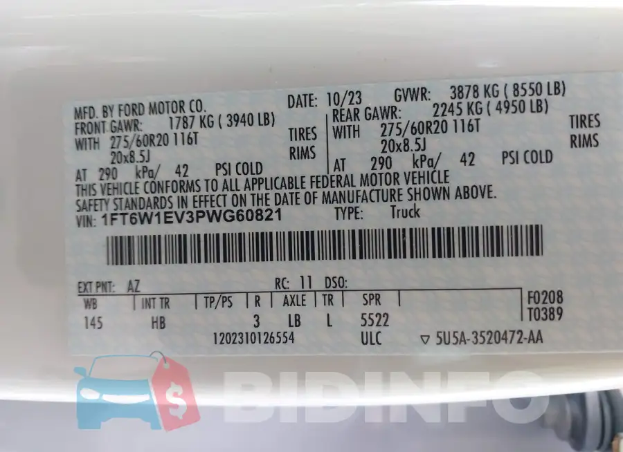 1FT6W1EV3PWG60821 Photo# 9