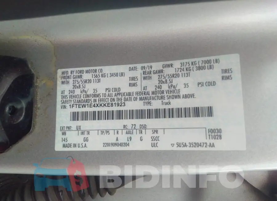 1FTEW1E4XKKE81923 Photo# 9