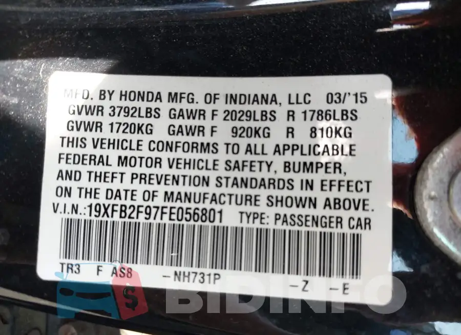 19XFB2F97FE056801 Photo# 9