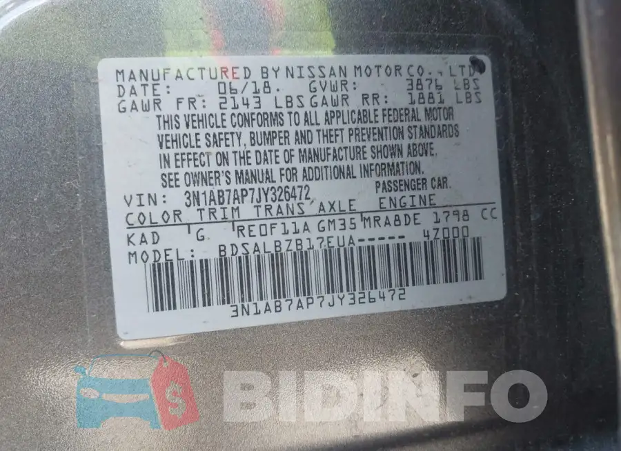 3N1AB7AP7JY326472 Photo# 9