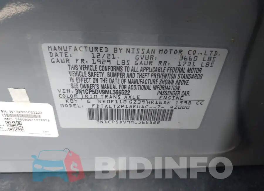 3N1CP5DV9ML566522 Photo# 9