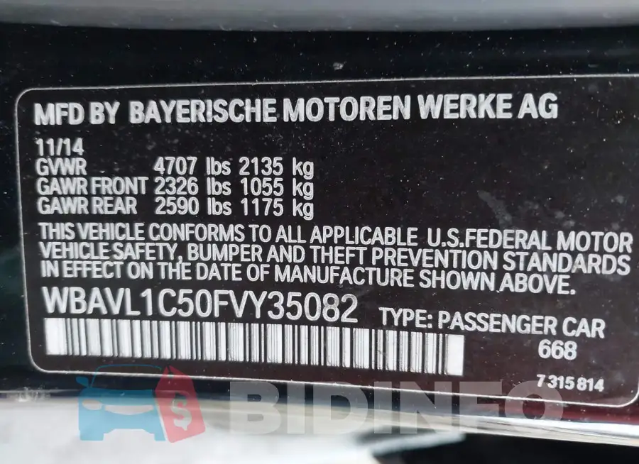 WBAVL1C50FVY35082 Photo# 9