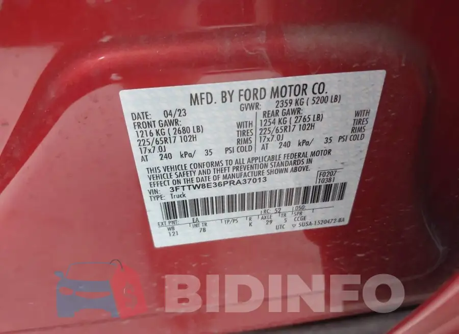 3FTTW8E36PRA37013 Photo# 9