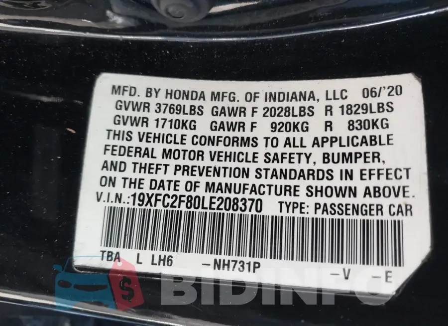 19XFC2F80LE208370 Photo# 9