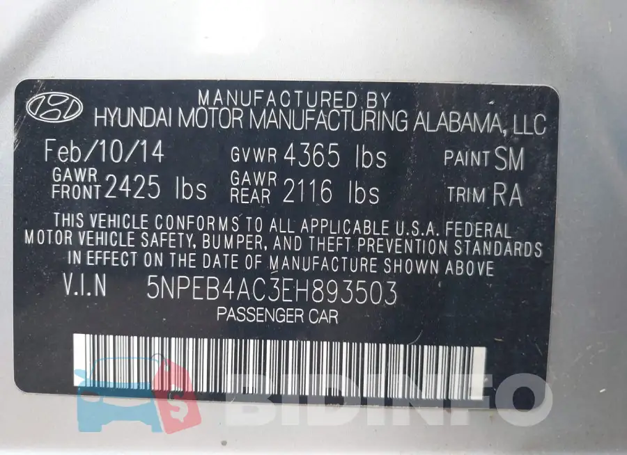 5NPEB4AC3EH893503 Photo# 9