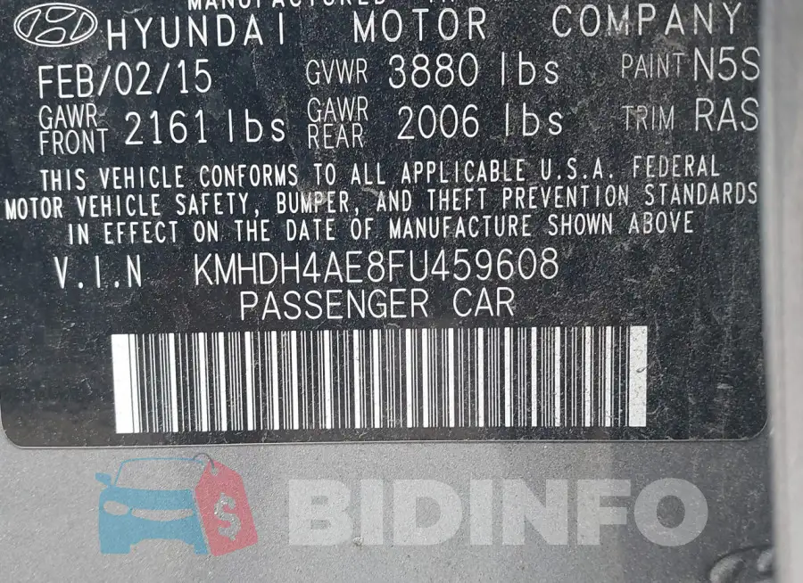 KMHDH4AE8FU459608 Photo# 9