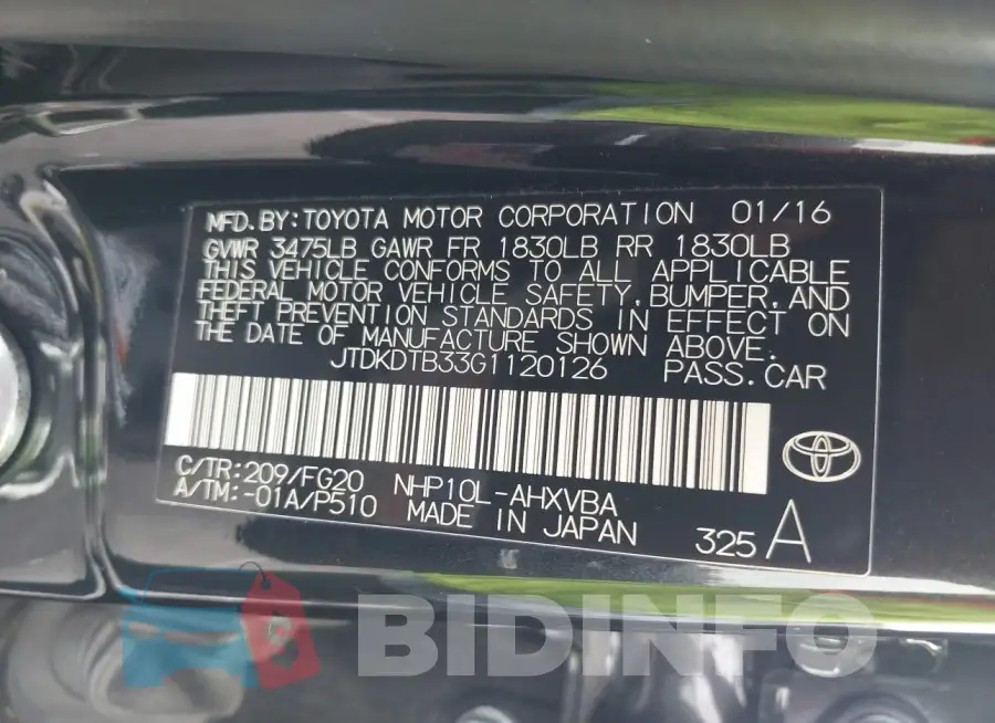 JTDKDTB33G1120126 Photo# 9