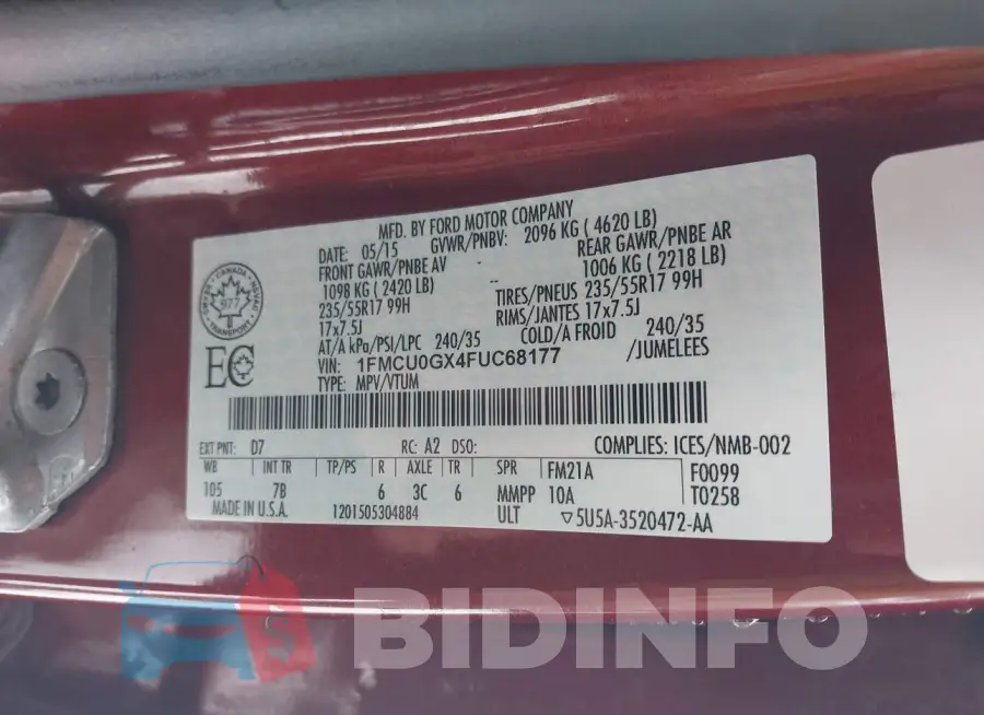 1FMCU0GX4FUC68177 Photo# 9