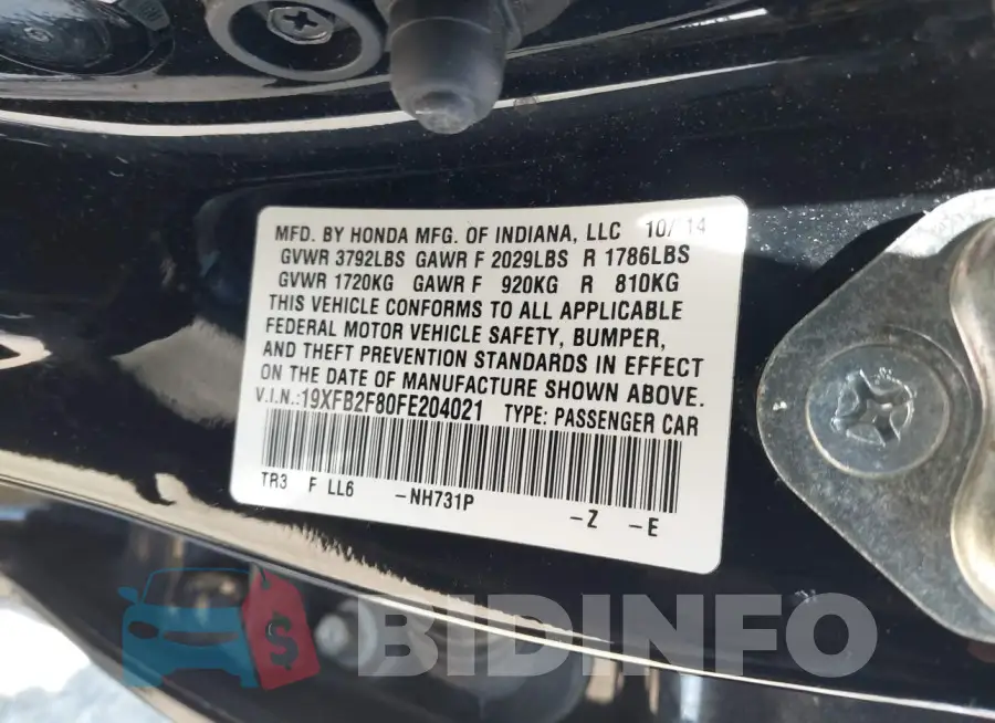 19XFB2F80FE204021 Photo# 9