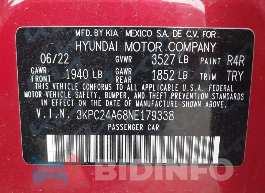 3KPC24A68NE179338 Photo# 9