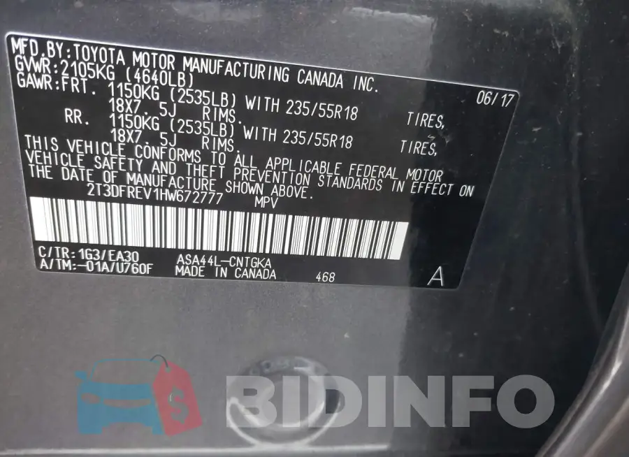 2T3DFREV1HW672777 Photo# 9