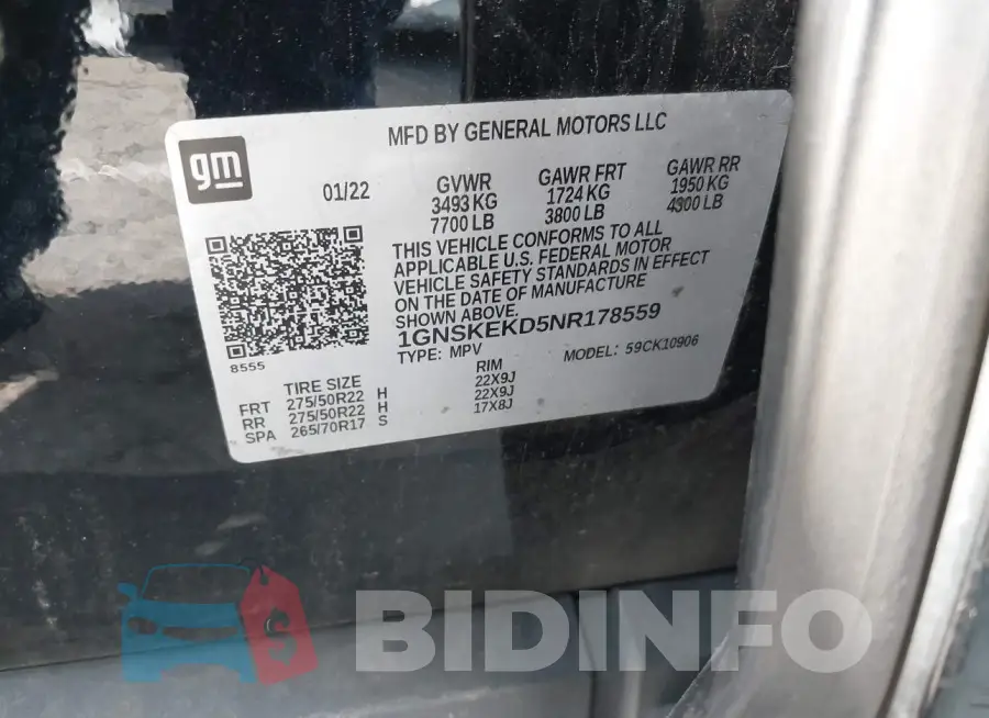 1GNSKEKD5NR178559 Photo# 9