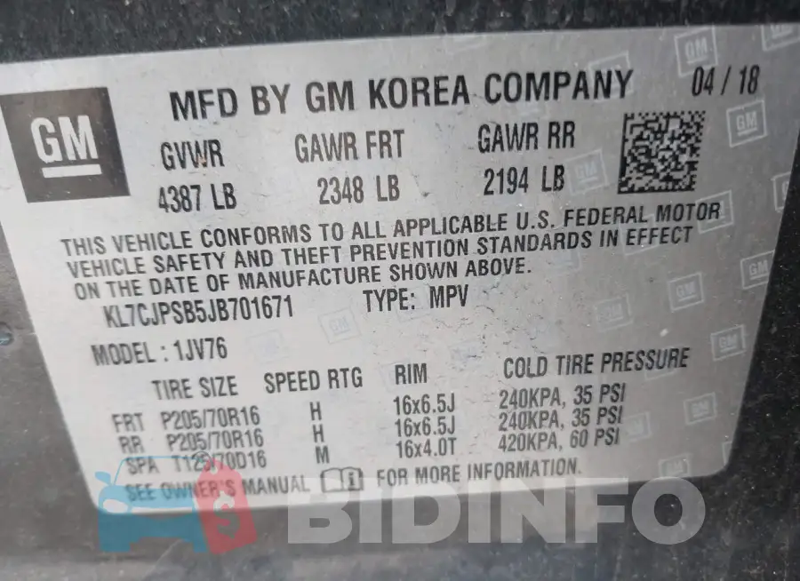 KL7CJPSB5JB701671 Photo# 9
