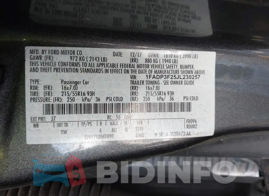 1FADP3F25JL230257 Photo# 9