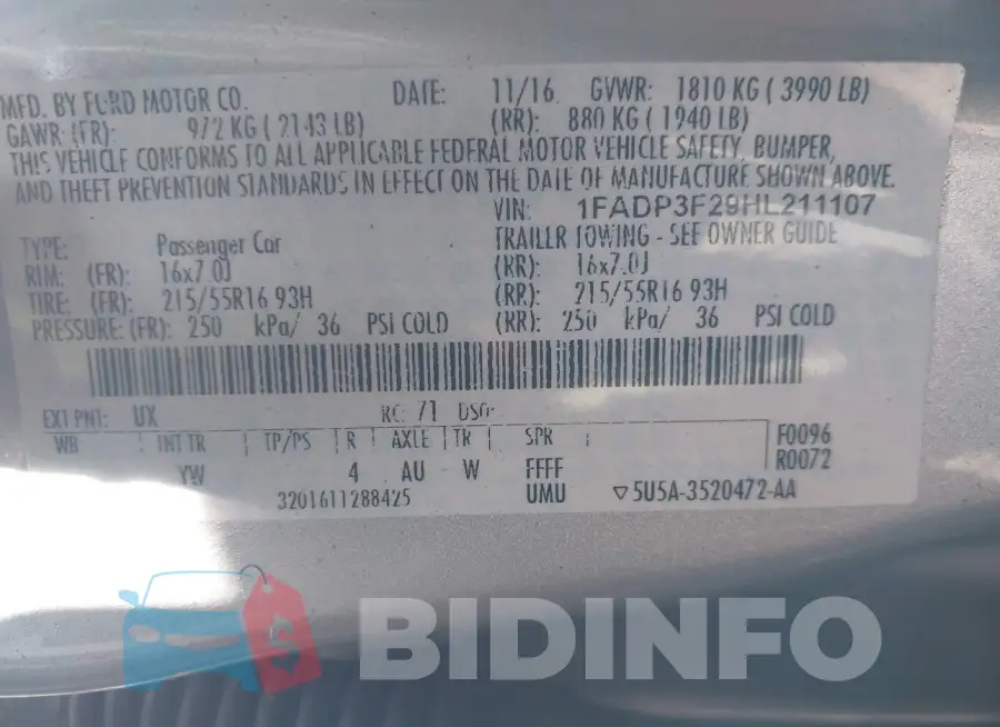 1FADP3F29HL211107 Photo# 9
