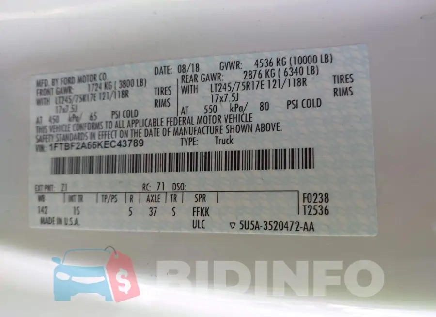 1FTBF2A66KEC43789 Photo# 9