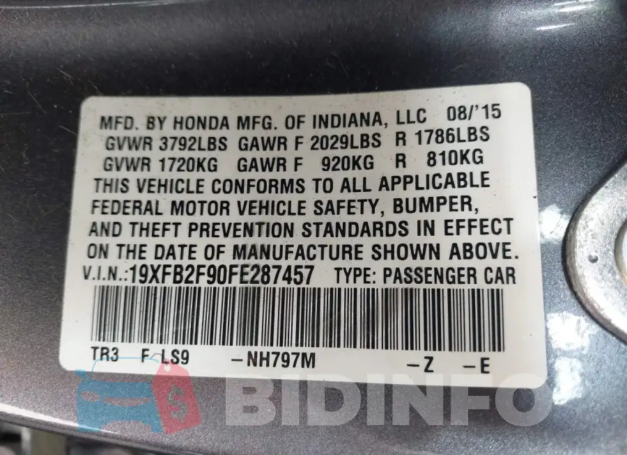 19XFB2F90FE287457 Photo# 9