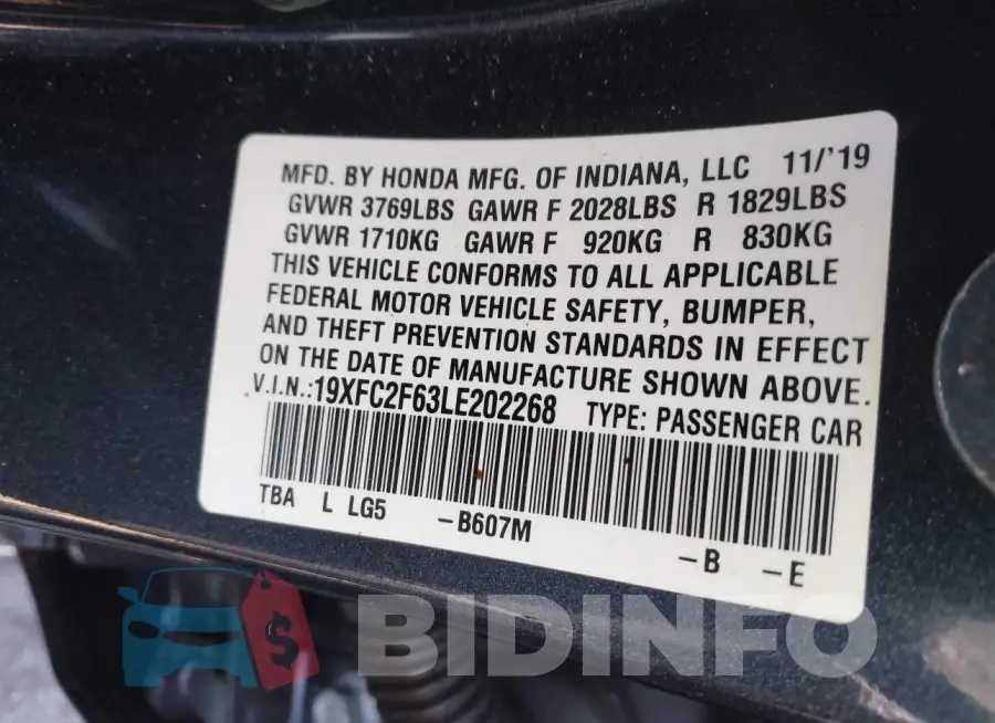 19XFC2F63LE202268 Photo# 9