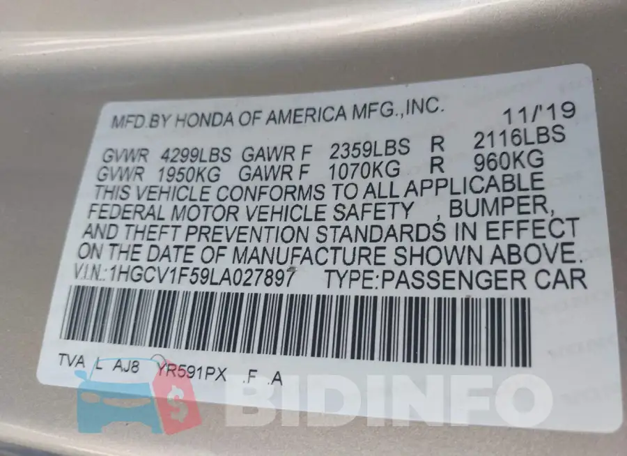 1HGCV1F59LA027897 Photo# 9
