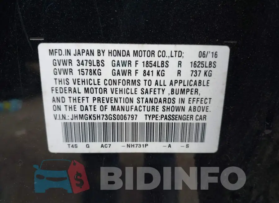 JHMGK5H73GS006797 Photo# 9