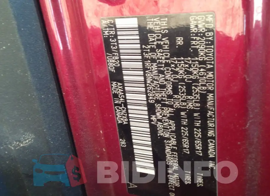 2T3F1RFV8NW262849 Photo# 9
