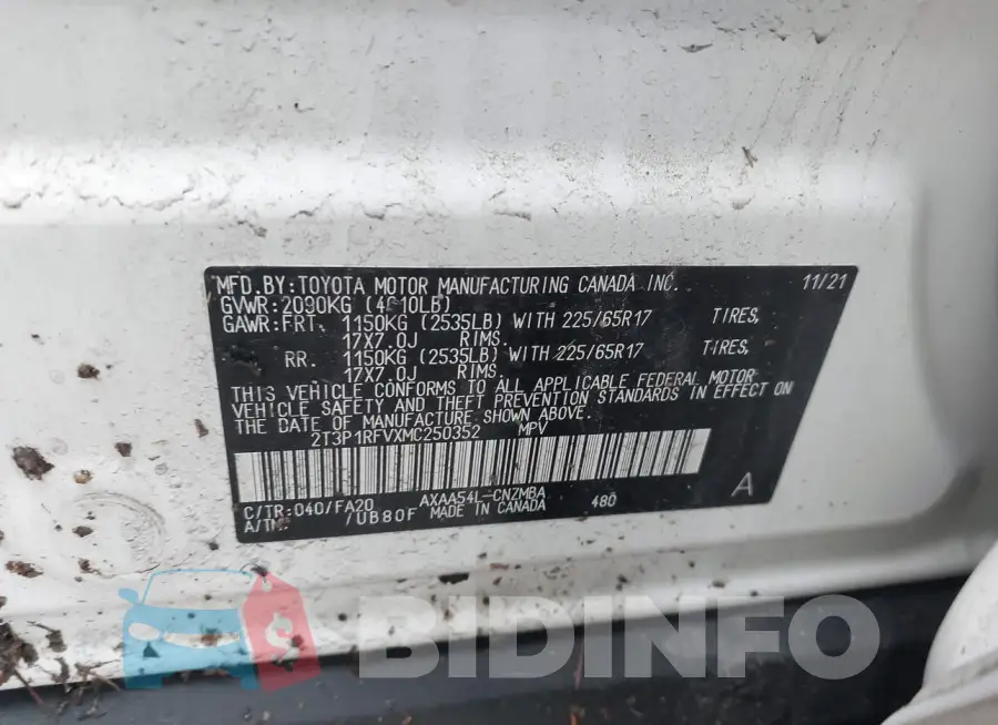 2T3P1RFVXMC250352 Photo# 9