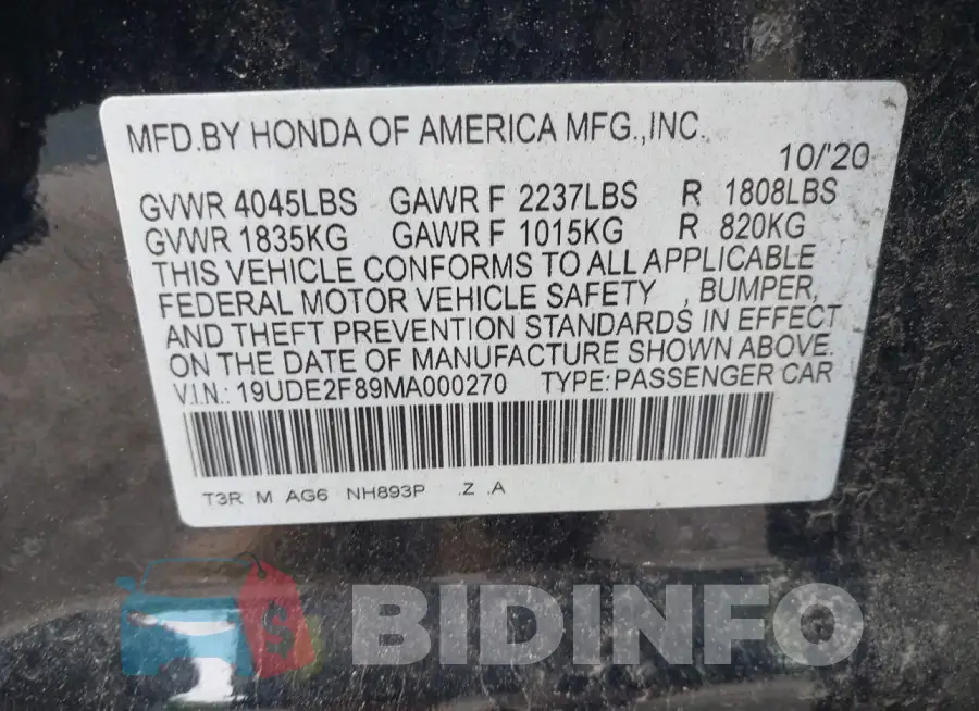 19UDE2F89MA000270 Photo# 9