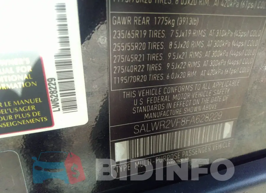 SALWR2VF8FA628229 Photo# 9