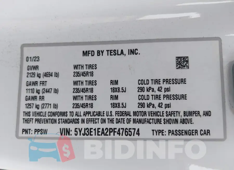 5YJ3E1EA2PF476574 Photo# 9