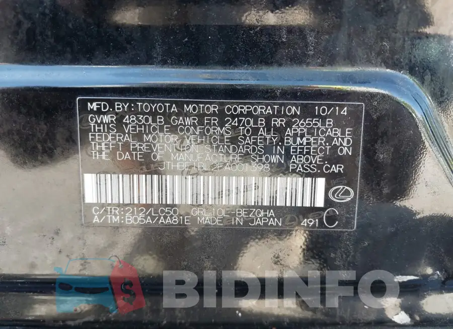 JTHBE1BL2FA001398 Photo# 9