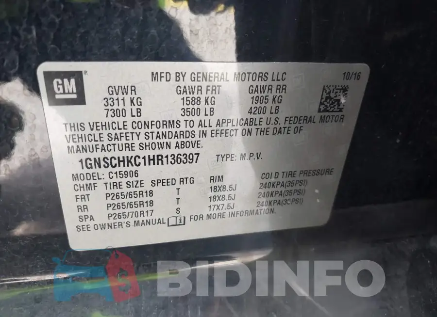 1GNSCHKC1HR136397 Photo# 9