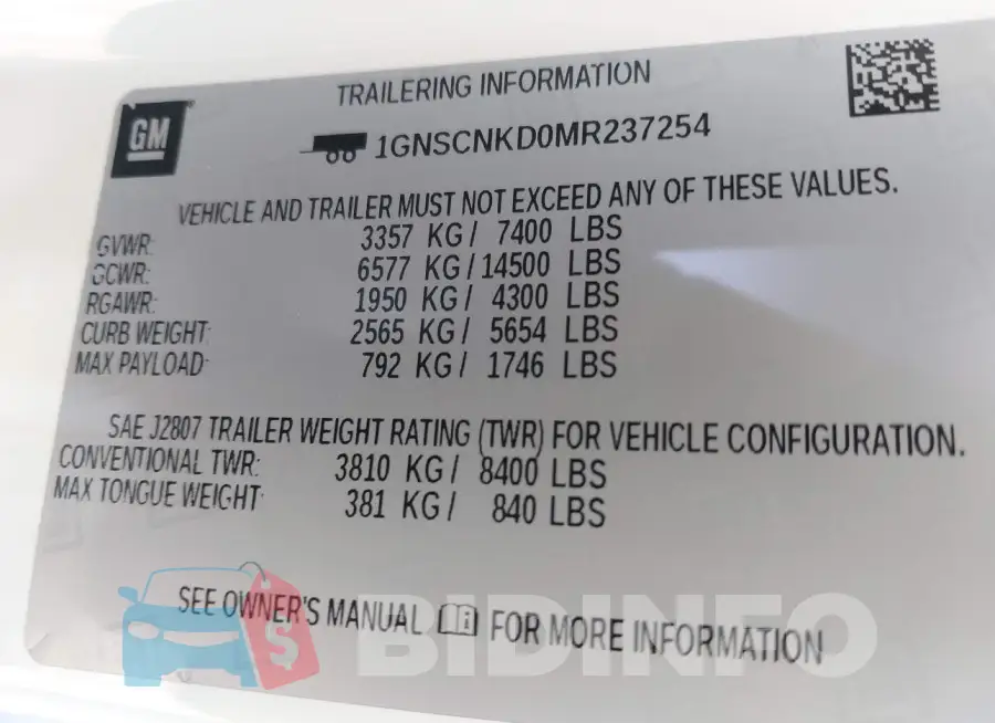 1GNSCNKD0MR237254 Photo# 9