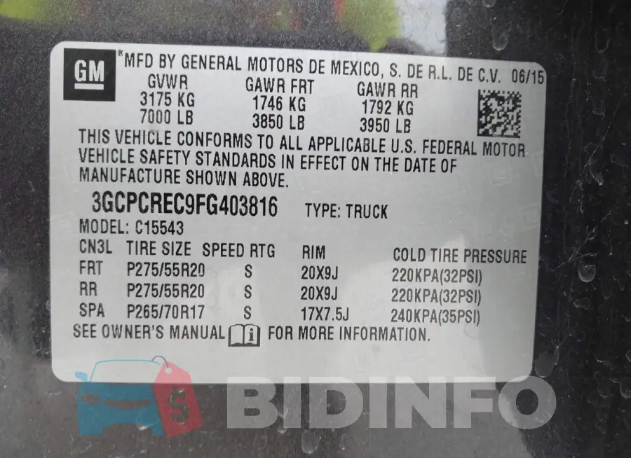 3GCPCREC9FG403816 Photo# 9